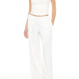 Shirred Tie-Waist Wide-Leg Pants