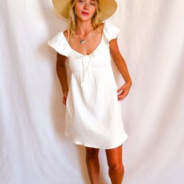 Soft Gauze Ruffle Shoulder Babydoll Dress / White