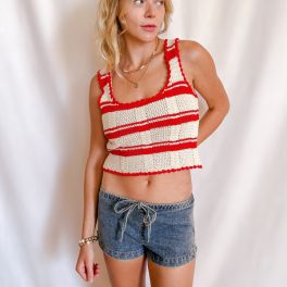 Contrast Edge Stripe Knit Tank Top / Red