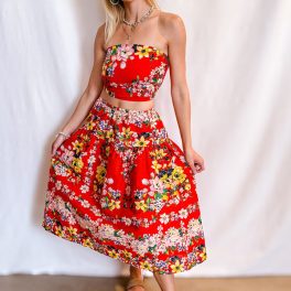 Fiesta Floral Midi Skirt / Orange