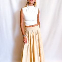 Tie Back Full Poplin Skirt / Beige