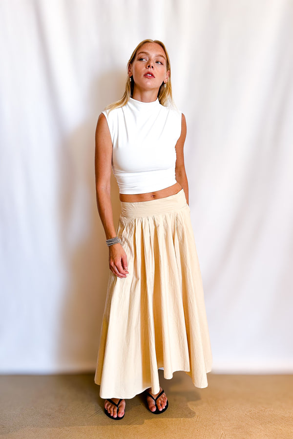 Tie Back Full Poplin Skirt / Beige
