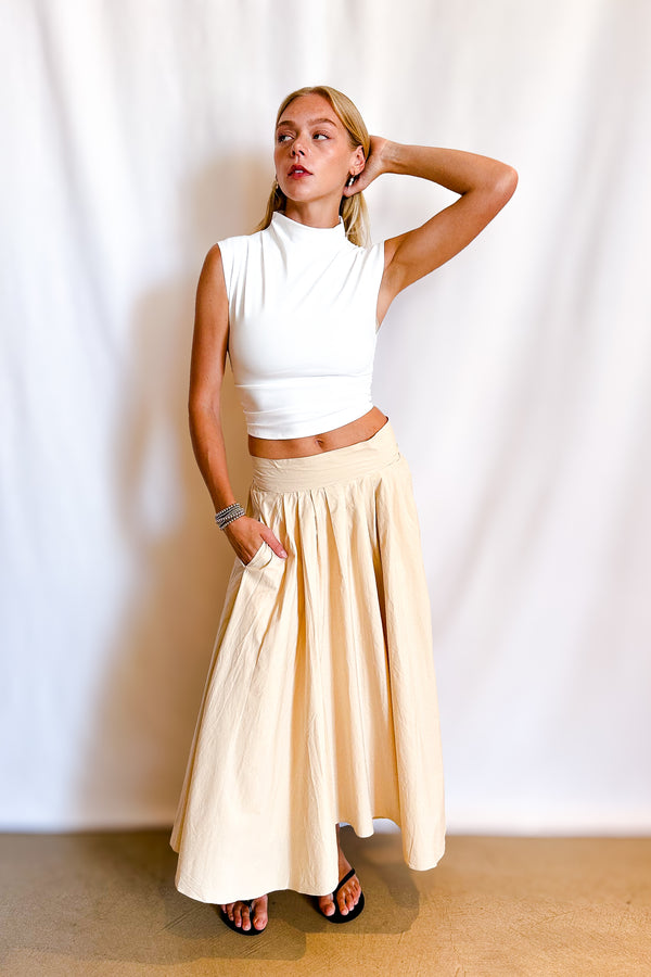 Tie Back Full Poplin Skirt / Beige - Image 4