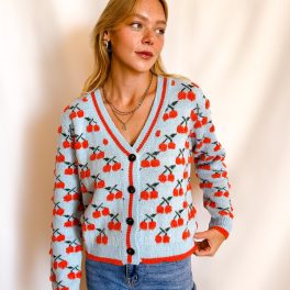 Bright Cherry Cardi Sweater / Blue