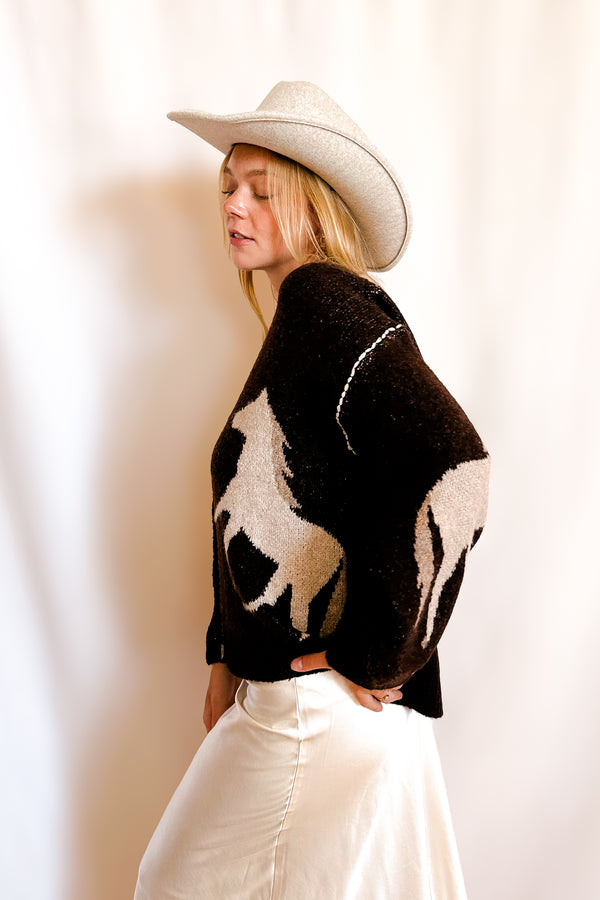 Equestrian Stitch Detail Cardigan Sweater / Brown - Image 4