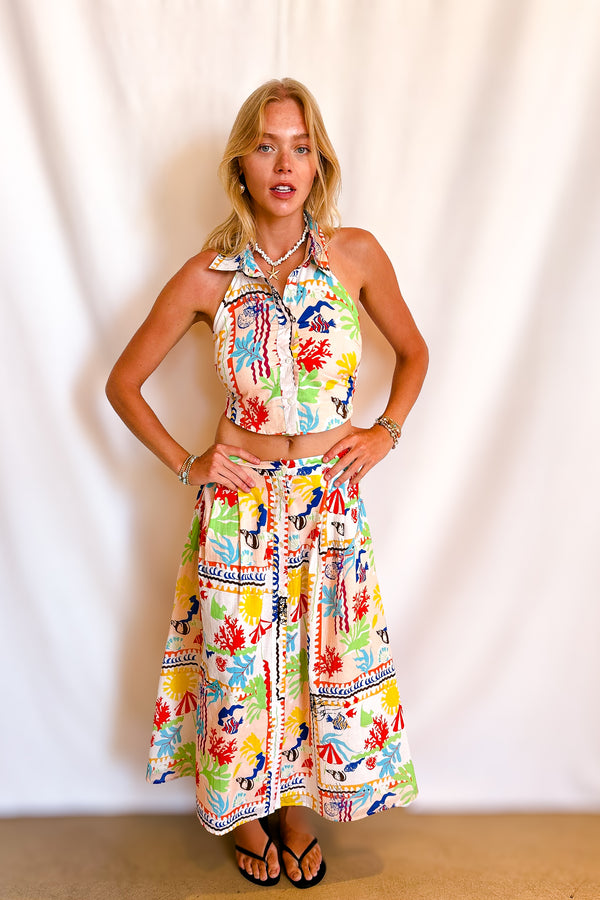 Aquatic Print Maxi Skirt / Ivory - Image 3