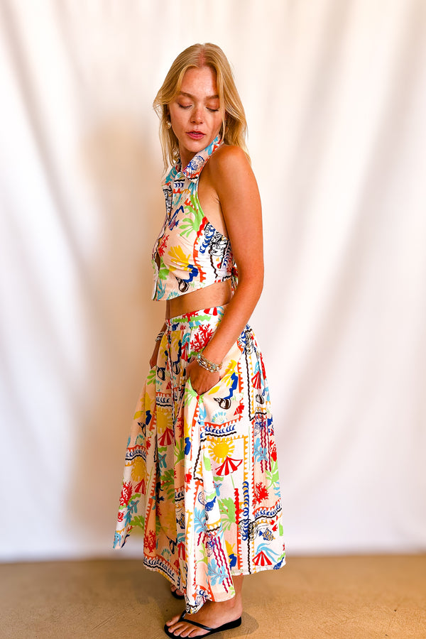 Aquatic Print Maxi Skirt / Ivory - Image 4