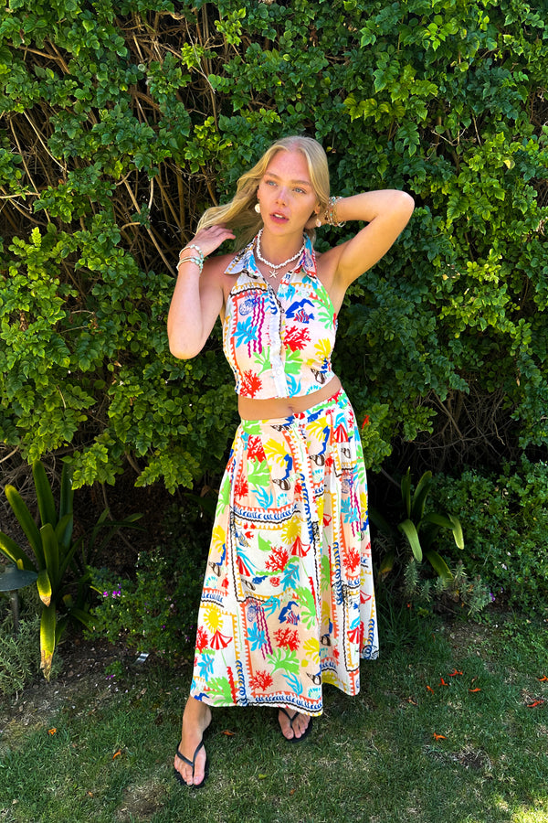 Aquatic Print Maxi Skirt / Ivory - Image 2