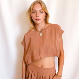 Boxy Loose Crop Sleeveless Top / Mocha