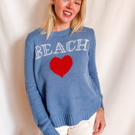 Beach Heart Crewneck Sweater / Blue