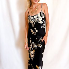 Satin Litho Floral Cami Maxi Dress / Black/Ivory