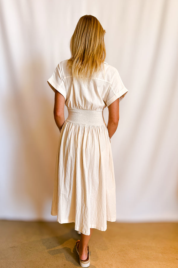 Cotton Sleeveless Kimono Zip Up Midi dress / Beige - Image 6