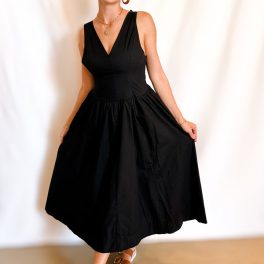 Cotton Bow Detail Tie Back Maxi Dress / Black
