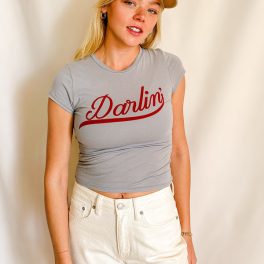 Darlin Graphic Cap Sleeve Tee / Light Blue