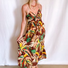 Parrot Palm Knot Bust Cami Maxi Dress / Brown