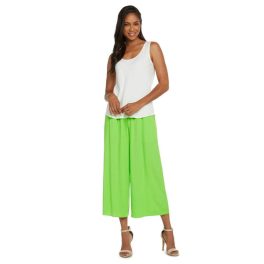 Solid Wide-Leg Cropped Pants - Wasabi
