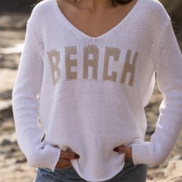 Beach V-Neck Sweater / White