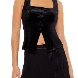 Velvet Button-Front Tank Top