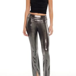 Metallic Mid-Rise Flare Leggings