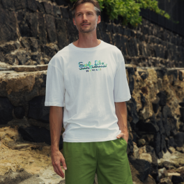 Men's Solid Surf Line Hawaii Embroidered T-Shirt