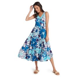 Long Ruffle Dress - Cool Blue